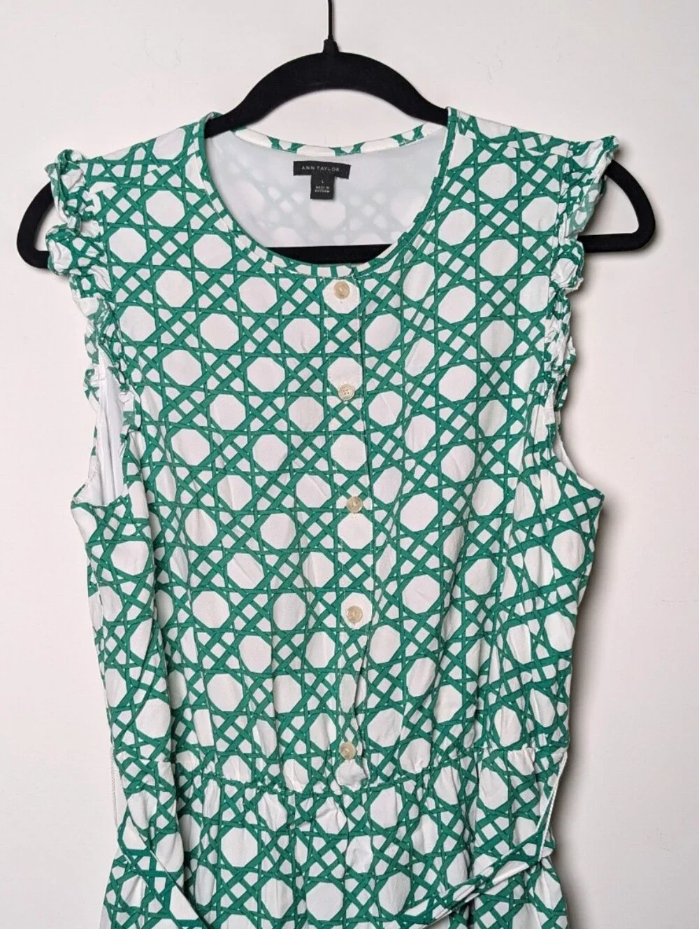 Ann Taylor Loft Sleeveless Green Geometric Printed Midi Dress Size Large